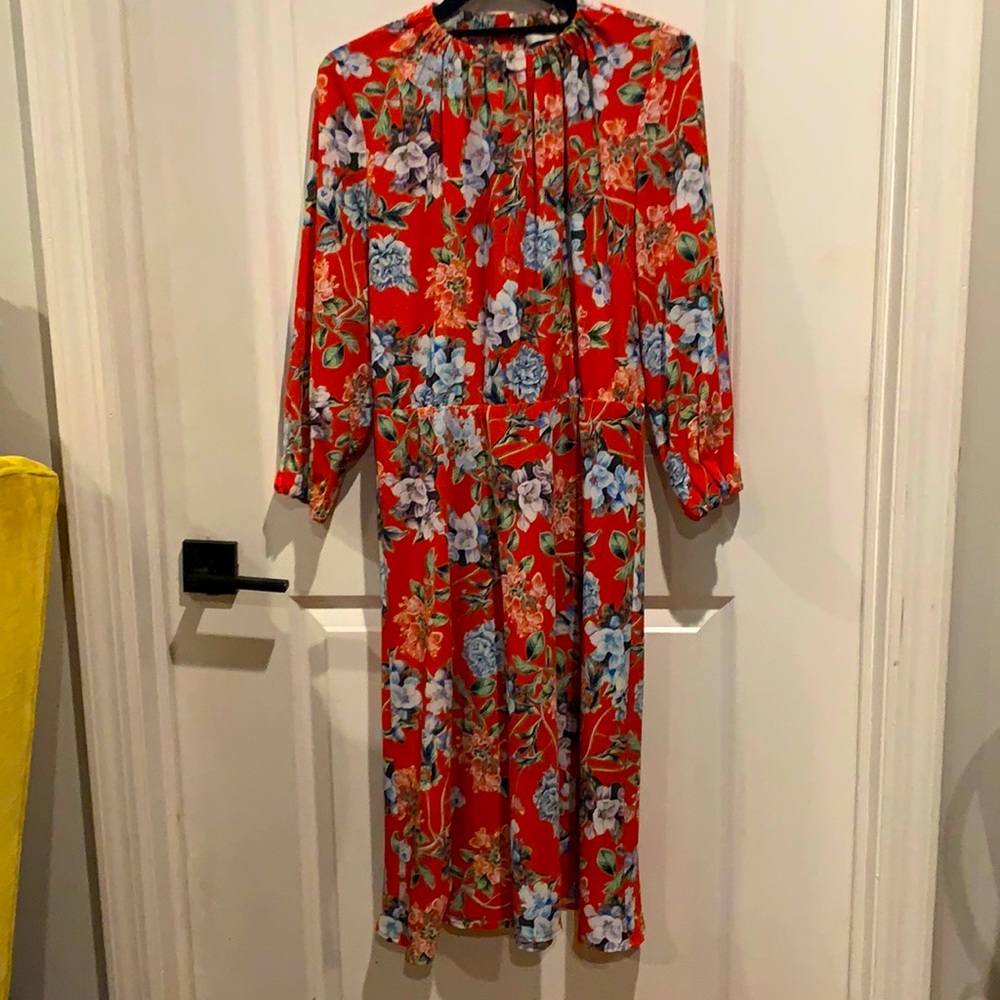 Bold Orange Floral A-Line Dress